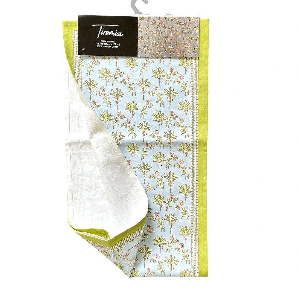 TIRAMISU Table Runner 14x108 Floral Palms & Pineapples 100% Premium Cotton NEW
